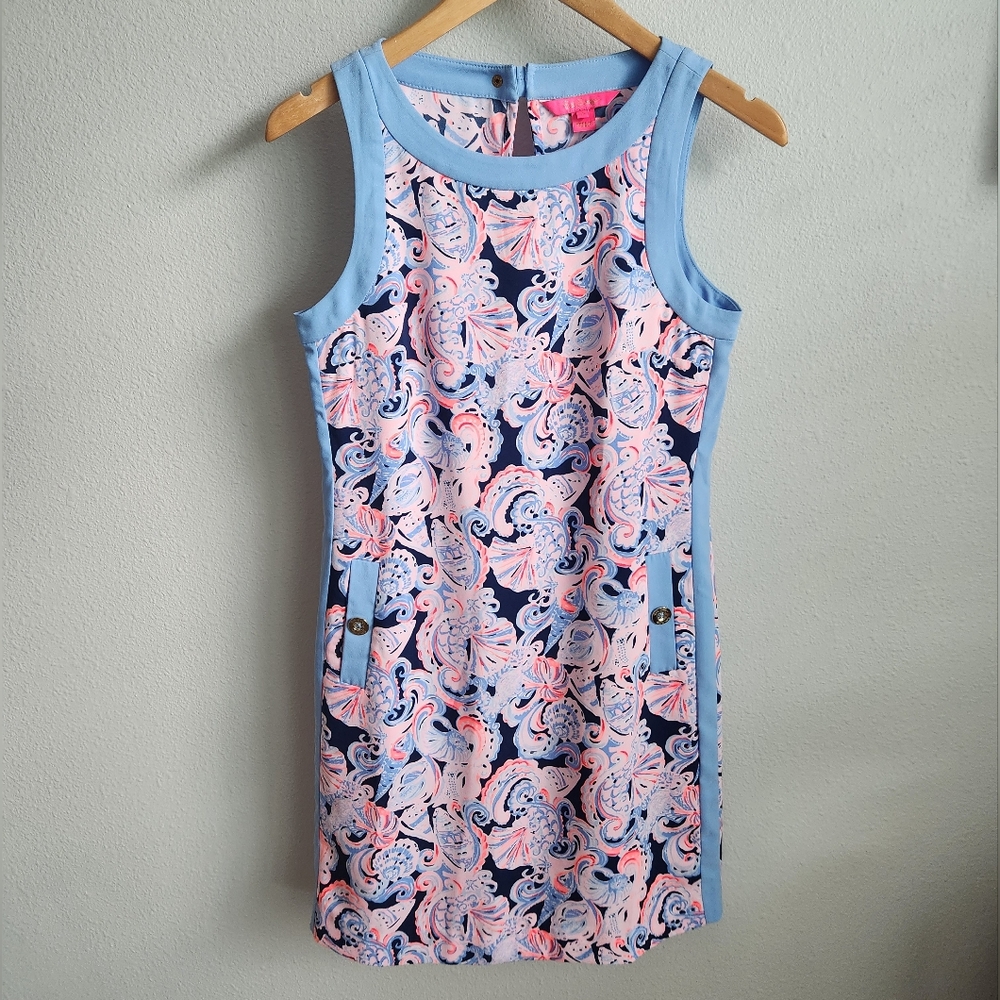 Lilly Pulitzer Angie Shell/seahorse Print Shift Dress Size 0